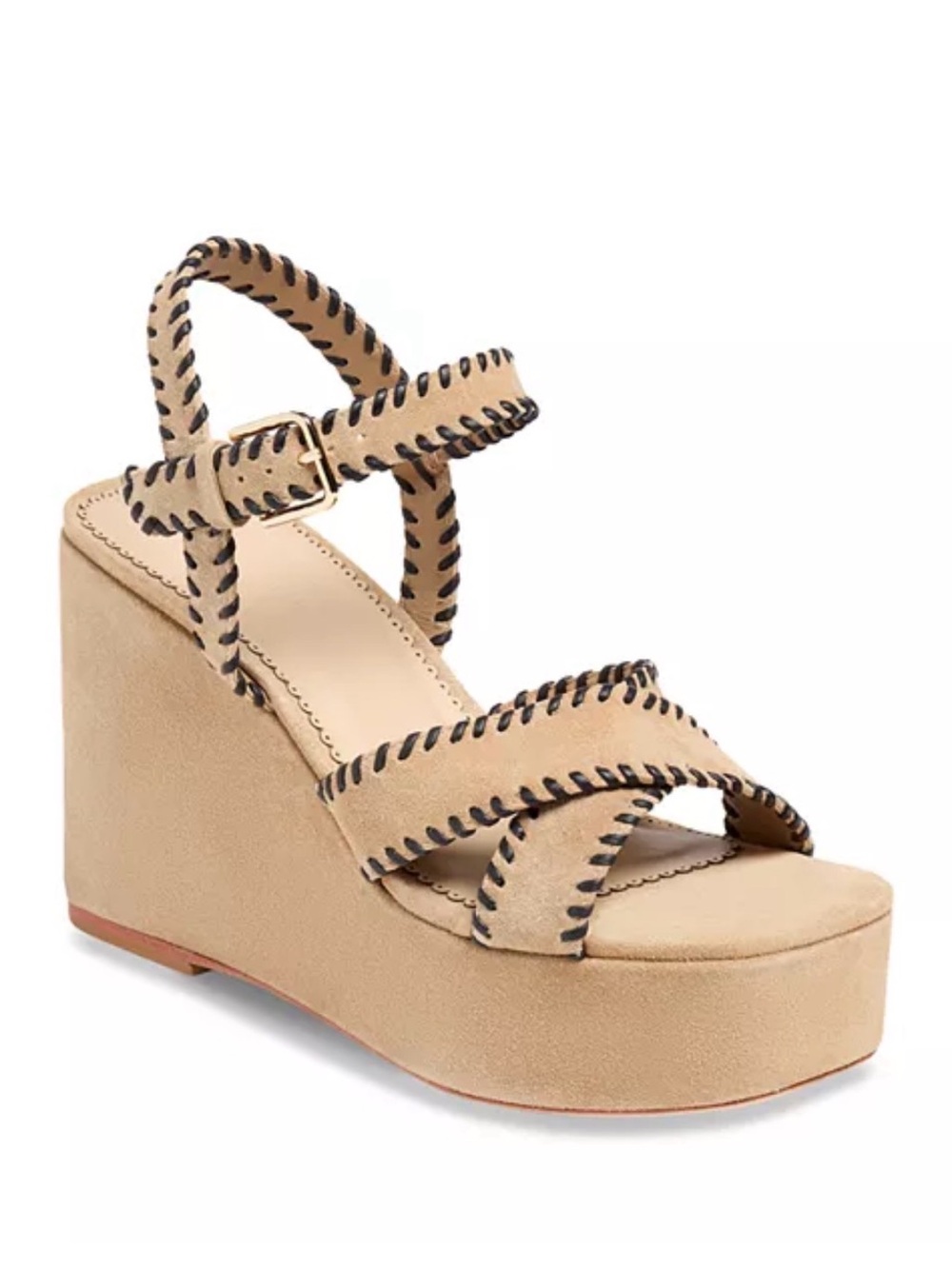 Cinq à Sept Sasha Whipstitch Suede Wedge Sandals
